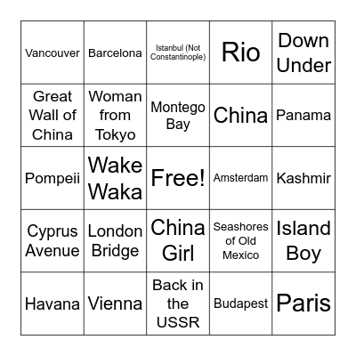 International Travel Bingo Card