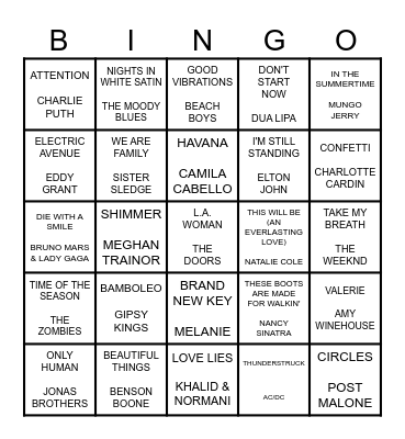 ROCK N' ROLL linda Bingo Card
