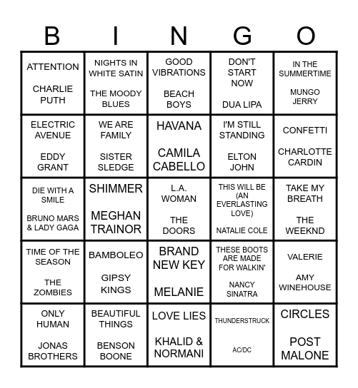 ROCK N' ROLL linda Bingo Card