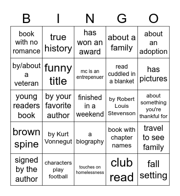 November Book Bingo Card