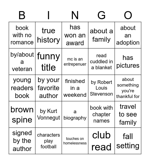 November Book Bingo Card