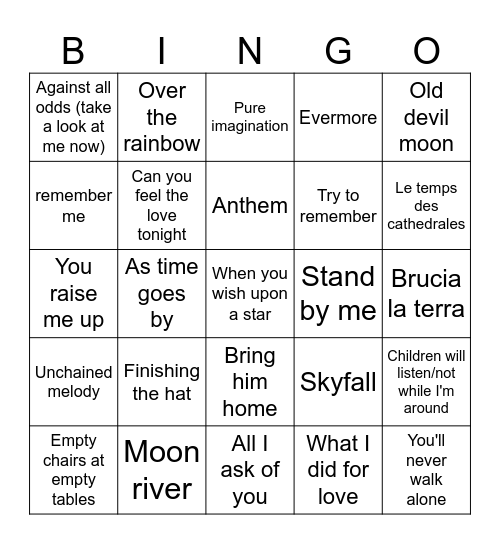 Josh Groban Bingo Card