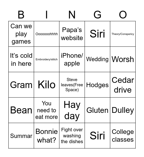 Untitled Bingo Card