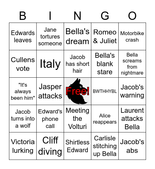 New Moon Bingo Card
