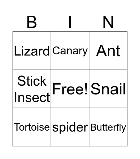 Small Animals Bingo Card
