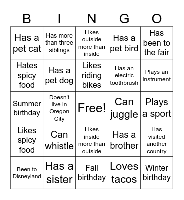 Untitled Bingo Card