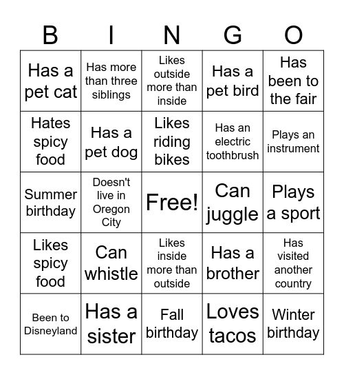 Untitled Bingo Card
