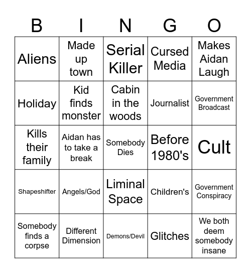 Analog Horror Bingo Card