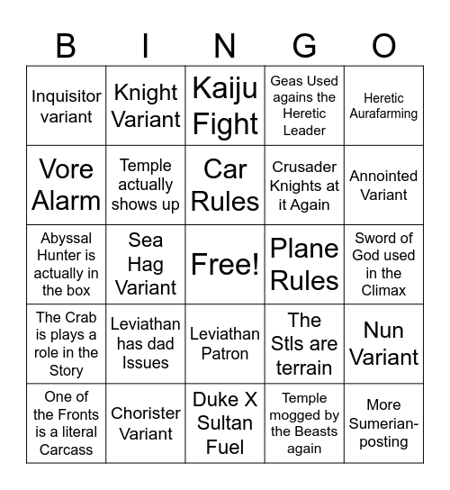 Carcass Front Bingo Card
