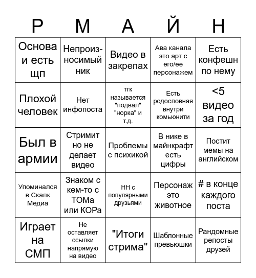 Бинго контентмейкеров Bingo Card