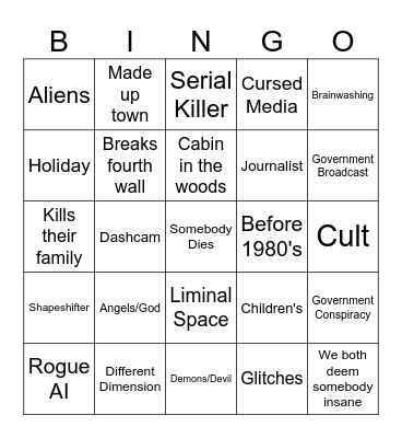 Analog Horror Bingo Card