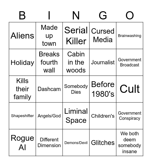 Analog Horror Bingo Card