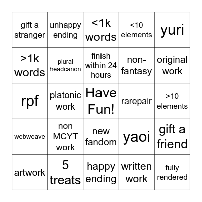 Extreme Timed Exchange Bingo Card