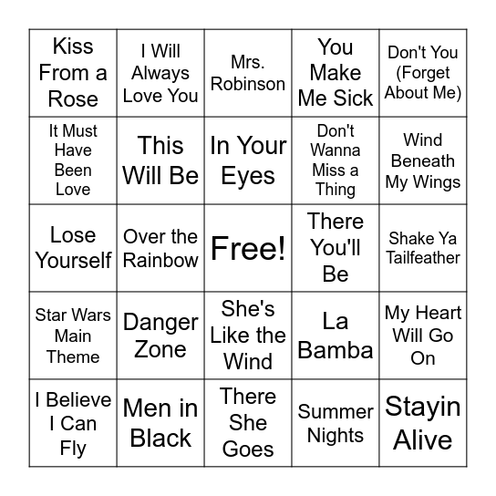 Movie Songs #1 Bingo Card