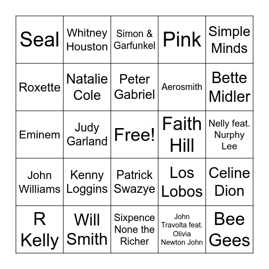 Movie Songs #1 Bingo Card