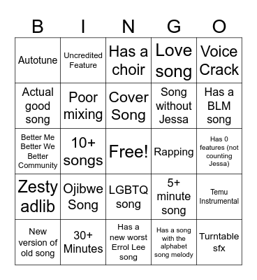 Errol Lee Album Bingo Card