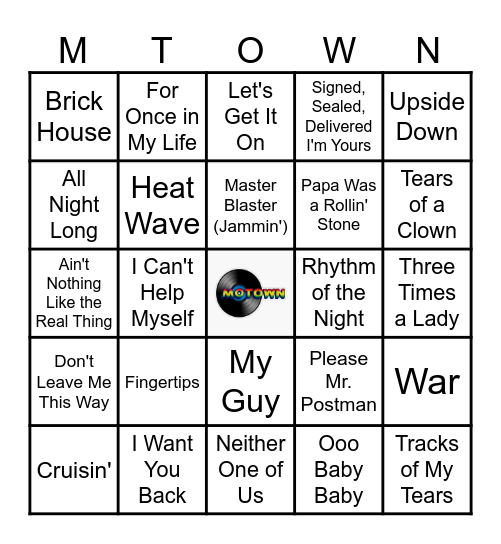 Motown Greats Bingo Card