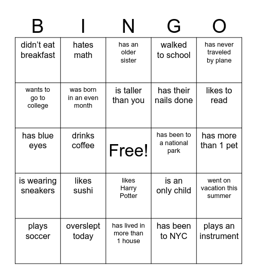 Find Someone Who . . . Bingo Card