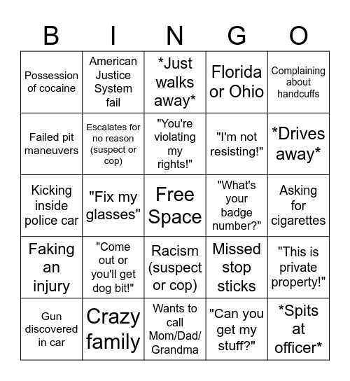 Police Bodycam Family Bingo! Bingo Card
