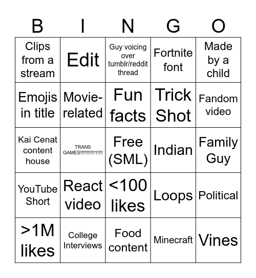 Untitled Bingo Card