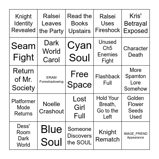 Deltarune Ch6 Bingo Card