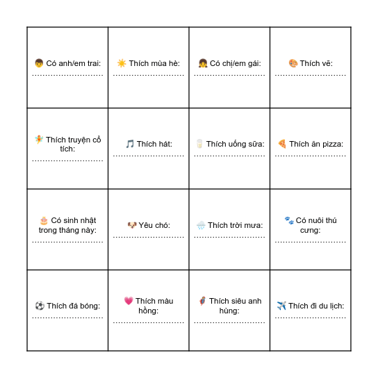 CHÀO NĂM HỌC MỚI Bingo Card