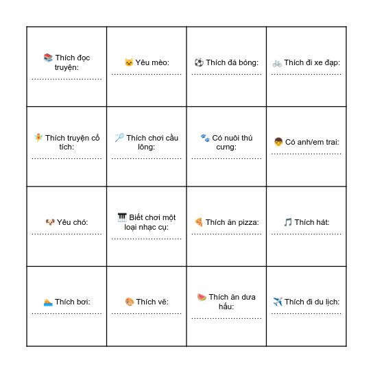CHÀO NĂM HỌC MỚI Bingo Card