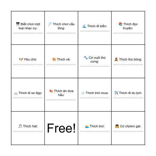 CHÀO NĂM HỌC MỚI Bingo Card