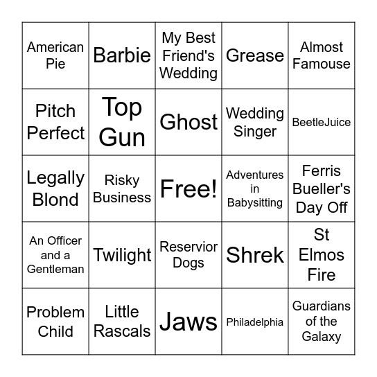 Movie Songs #2 Bingo Card