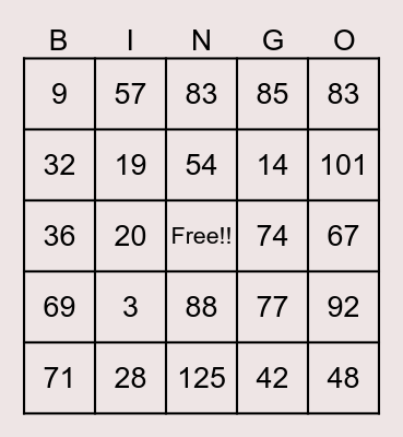 Untitled Bingo Card