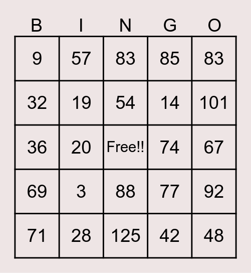 Untitled Bingo Card