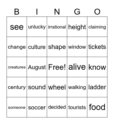Untitled Bingo Card