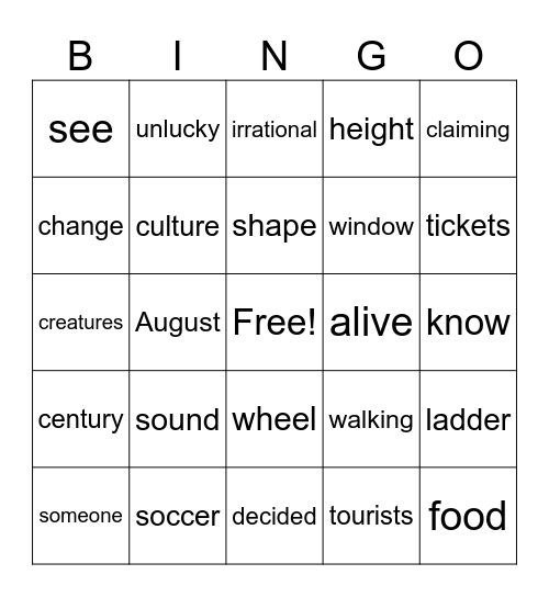 Untitled Bingo Card