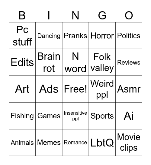 TikTok bingo Card