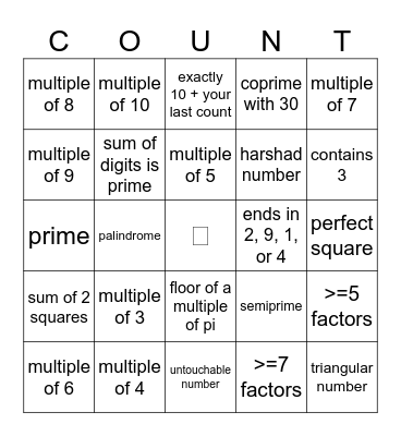 counting but it's bingo Card