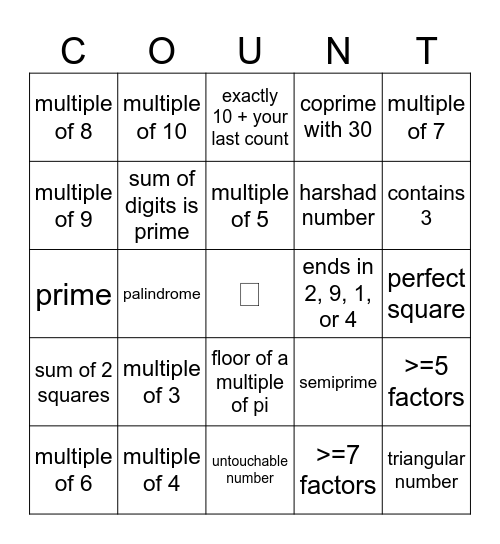 counting but it's bingo Card