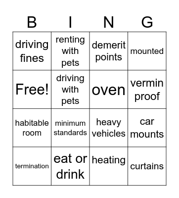 Monash Street Law Bingo Card