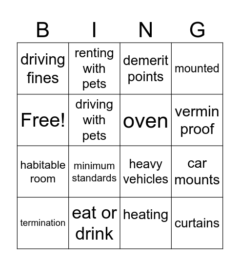 Monash Street Law Bingo Card