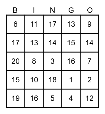 Untitled Bingo Card