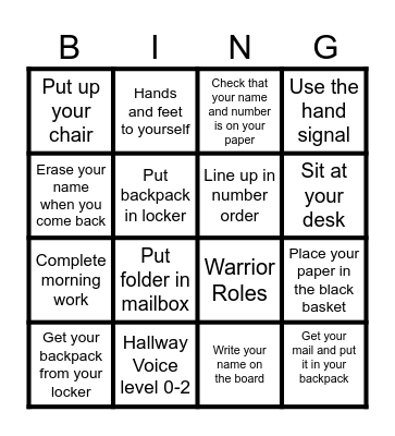 ROUTINES Bingo Card