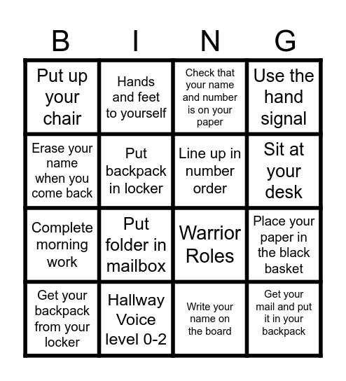 ROUTINES Bingo Card