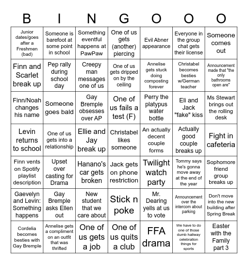 2026-2027 School Year Bingo Card