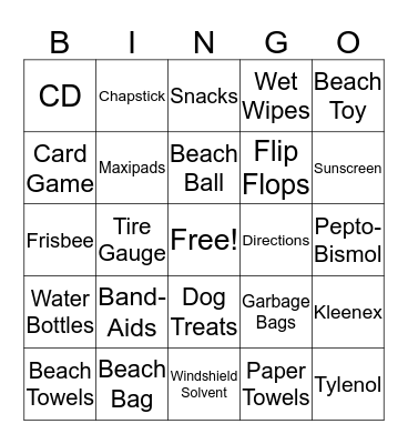 Danielle and Rachael's Road Trip Bingo Card