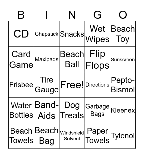 Danielle and Rachael's Road Trip Bingo Card