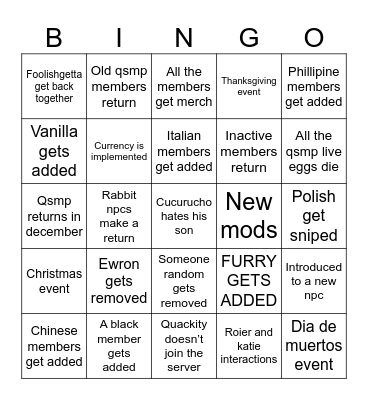 Qsmp2 return bingo Card