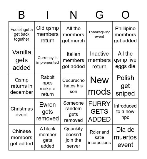 Qsmp2 return bingo Card