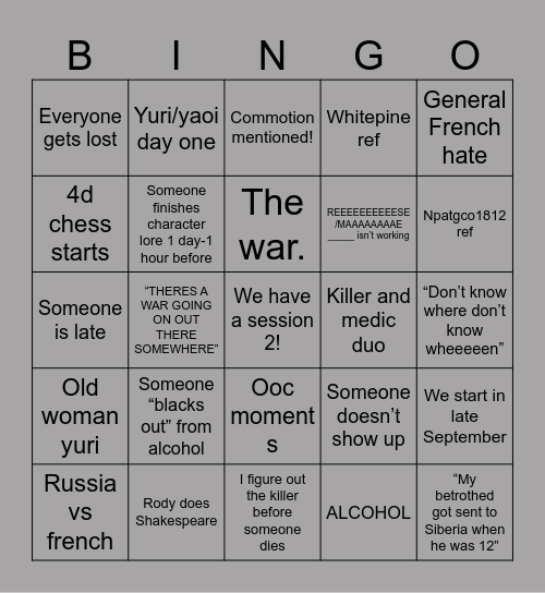 Whitewillow session 1 Bingo Card