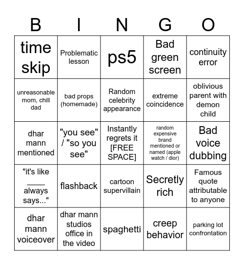Dhar Mann Bingo v4 Bingo Card