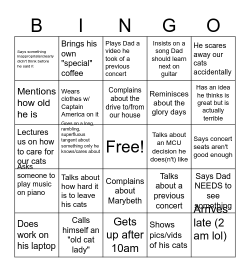 Billy Bingo 2.0 Bingo Card