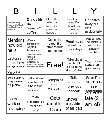 Billy Bingo 2.0 Bingo Card